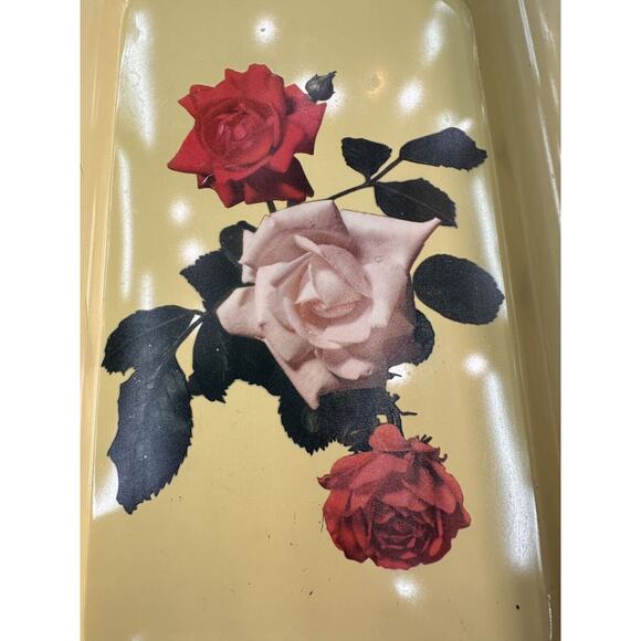 Vintage 50s Mid Century Modern Metal Serving Tray Yellow Roses 8.8" x 14.25" MCM - Picture 5 of 6